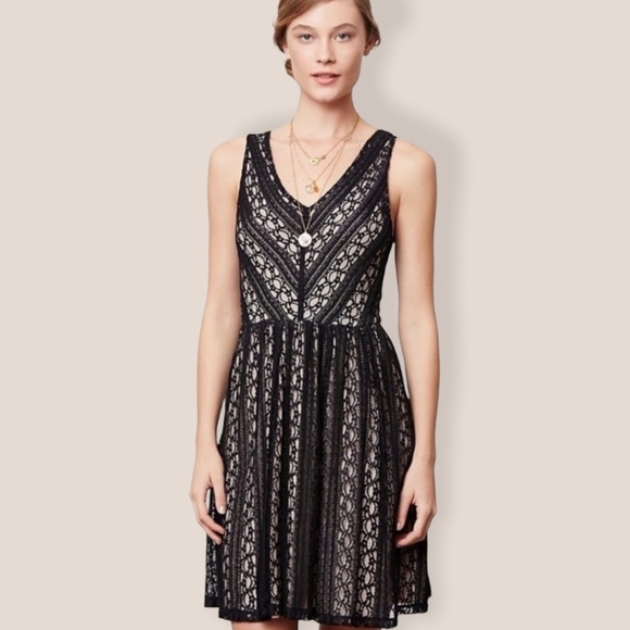 Moulinette Soeurs Anthropologie Black Lace Fit & Flare Cocktail Dress Medium - Picture 1 of 12